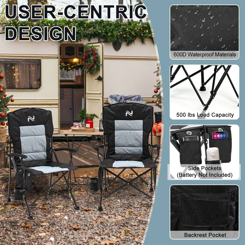 DoCred Portable Heated Camping Chair, Outdoor Wide Folding Chair