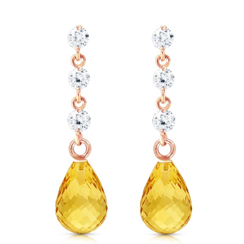 14K Solid Gold Diamond & Natural Citrine Class Elegant Earrings