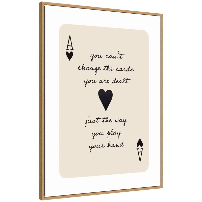 Kate and Laurel Ace of Heart Cards Positive Quote expansion by The Creative Bunch Studio Framed Canvas Wall Art Print - 28 x 38 - Natural