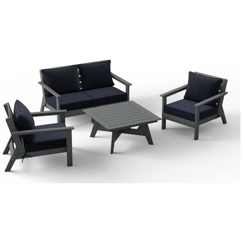 Birchwood All Weather HDPE Outdoor Patio Gray Deep Seating Conversation Set (5-Piece Set)