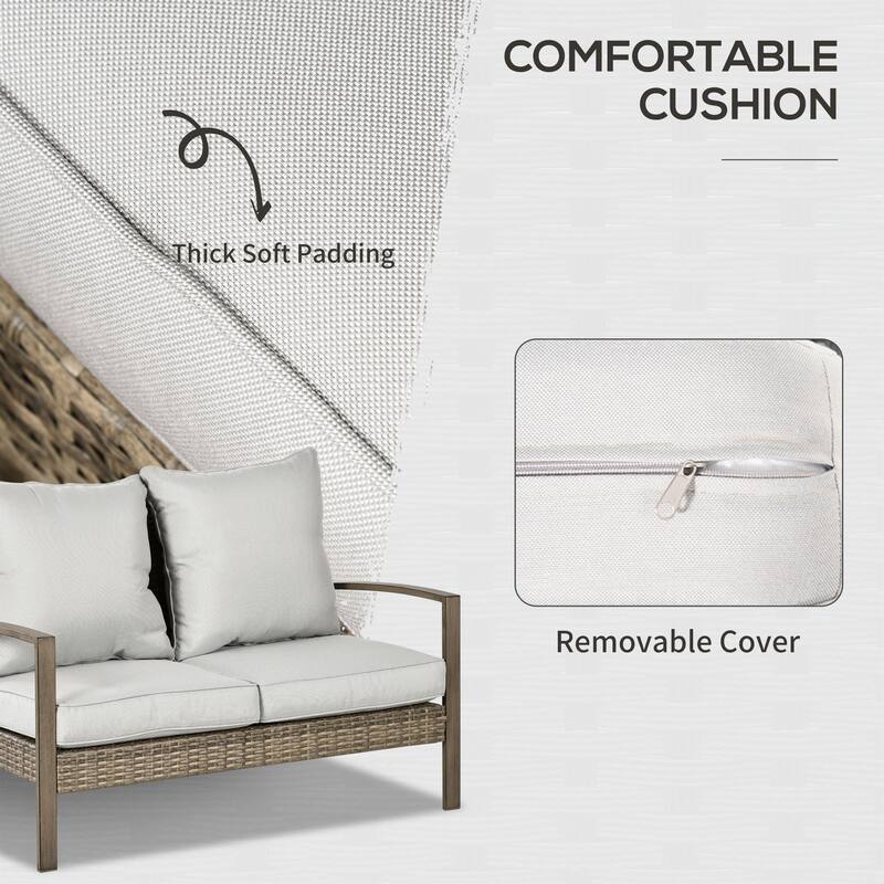 Outsunny 4 Piece Patio Furniture Set with Cushions, Outdoor Conversation Sets with Rattan Rocking Chair