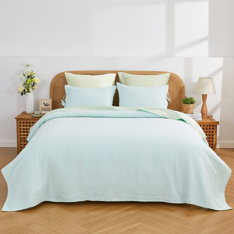 Melange Hand Craft Kantha Collection Soild Reversible Coverlet and Sham