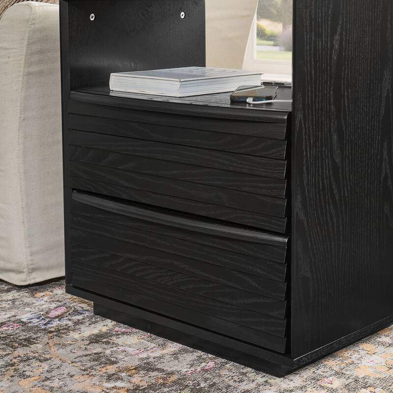 Mid Century Modern Nightstand with Charging Station