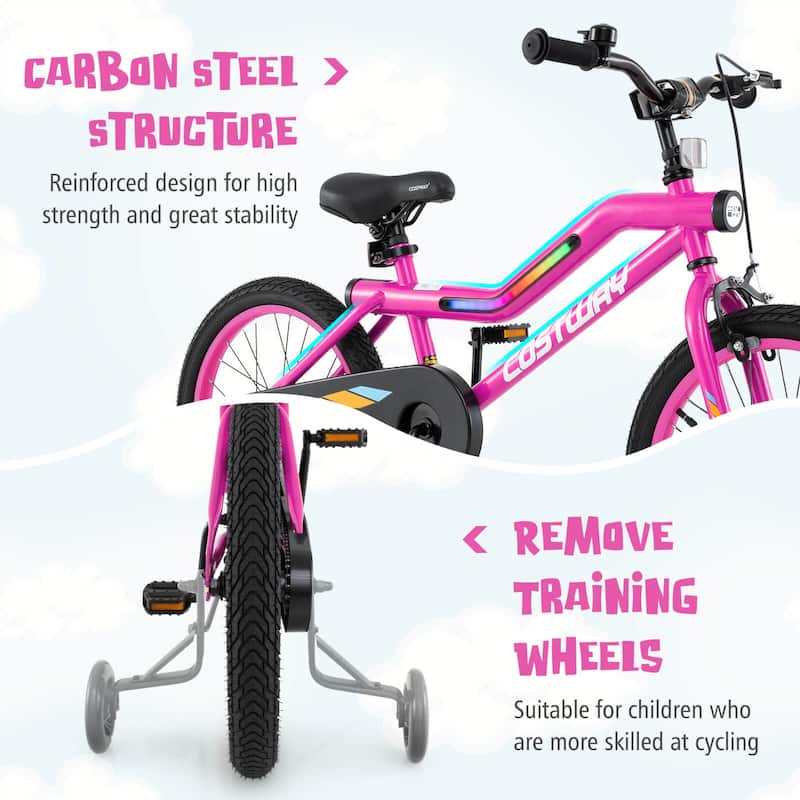 Costway 18" LED Lighted Kids Bike with Adjustable Seat Coaster Brake - See Details