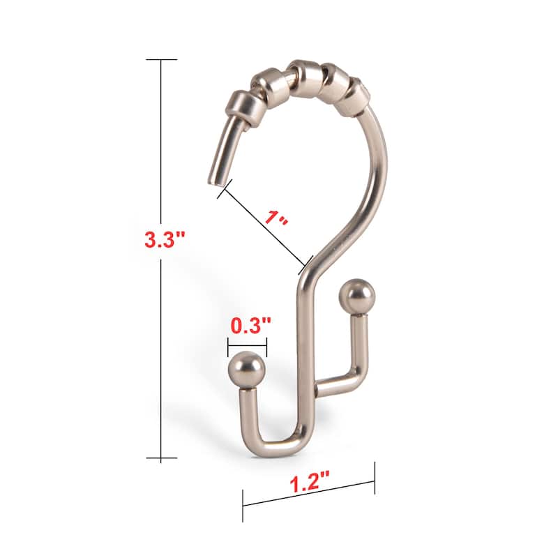 Utopia Alley Shower Hooks - Double Shower Curtain Rings for Bathroom - Set of 12, Brushed Nickel - Brushed Nickel