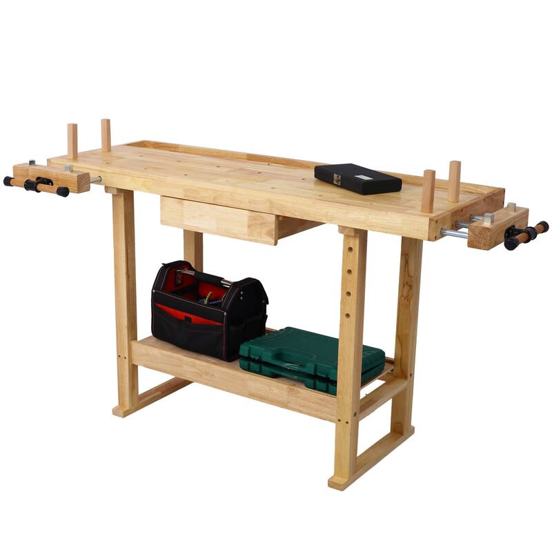 55-Inch Wood Workbench, Wooden Workbench for Garage Workshop and Home