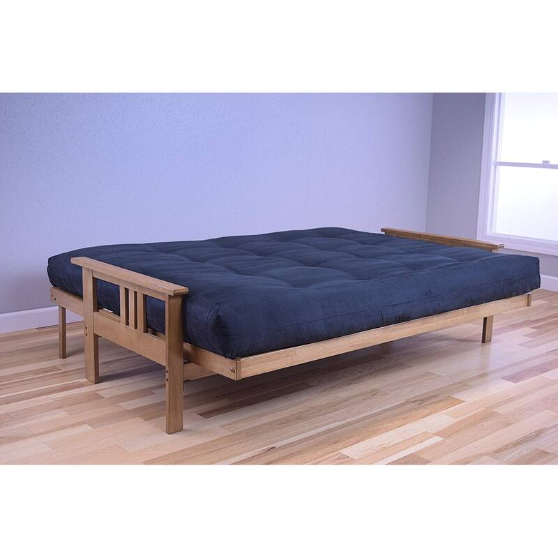 85 in. Butternut/Suede Black Polyester Upholstered Queen Size Futon Set with Mattress