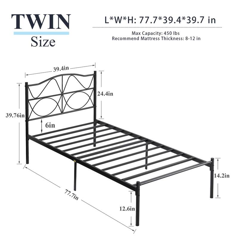 Javlergo Metal Platform Bed Frame with Elegant Headboard, Heavy Duty Steel Slats Support/No Box Spring Needed