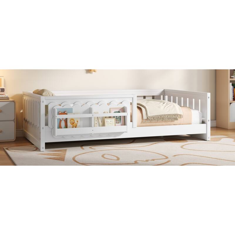 Roomfitters Twin Wood Platform Bed with Guardrail and 2 Bookshelves