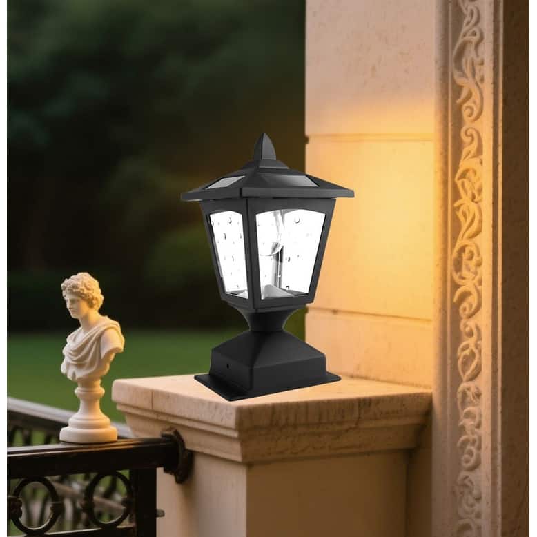 2 Pack Solar Fence Lights for 4x4 Posts Waterproof LED Deck Cap Lights Garden Decor - Black - 7.89''