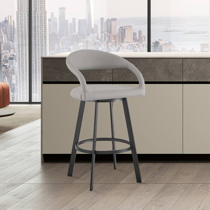 Ramona Modern Swivel Bar Stool, Upholstered Counter Height Chair with Iron Frame - Grey - Counter Height