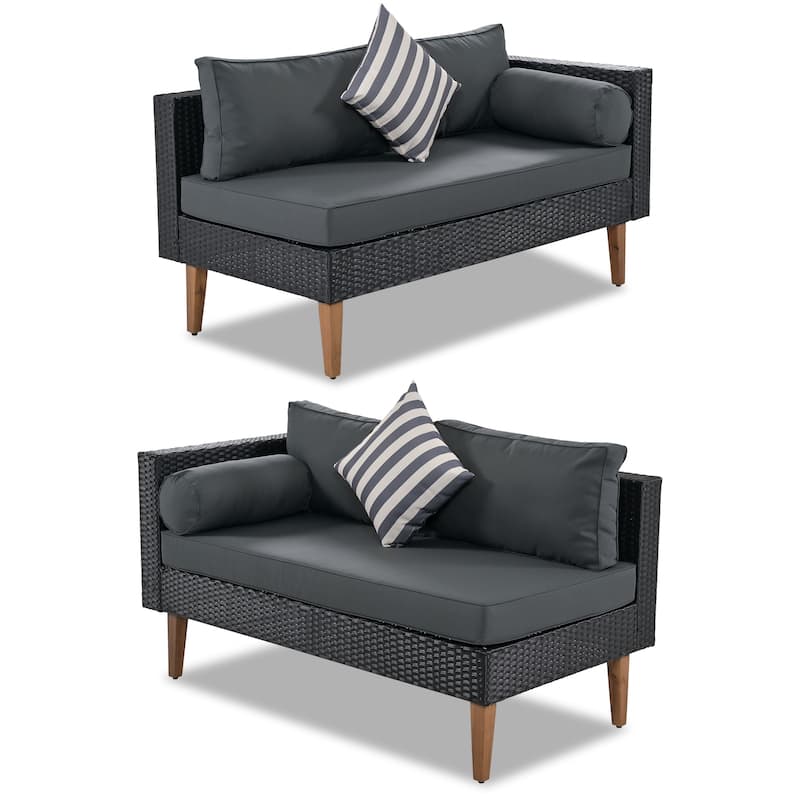 4 Pieces Outdoor Conversation Wicker Sofa Set All Weather Patio L Shaped Sectional Sofa Set with Coffee Table