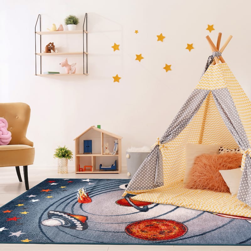 Orian Rugs Playroom Galaxy Grey Stain Resistant Kids Area Rug