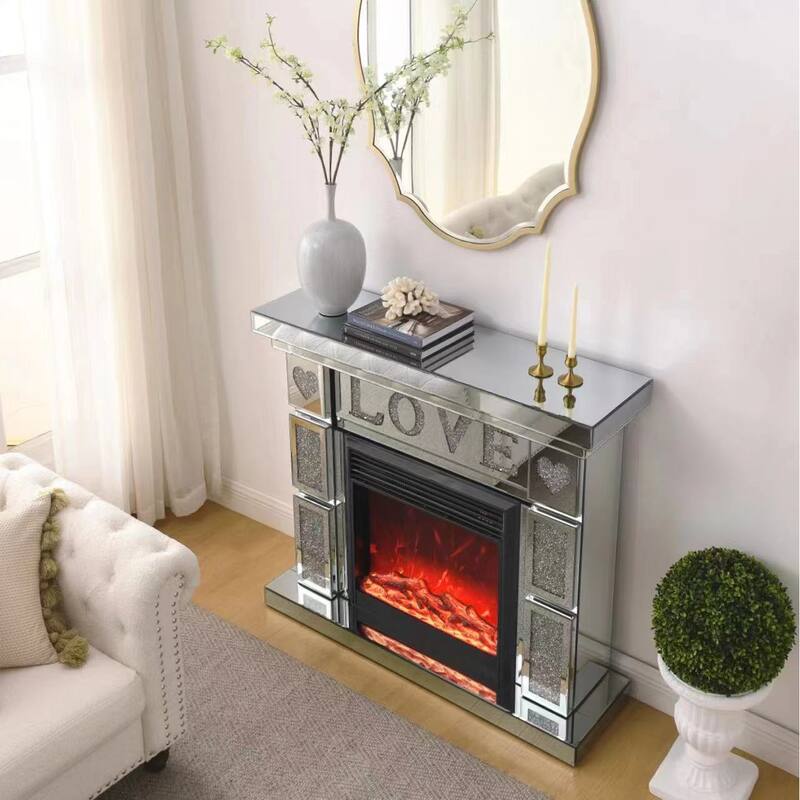 46" Freestanding Electric Fireplace Cabinet with Acrylic Crystal Inlays, Heats 400 Sq. Ft.