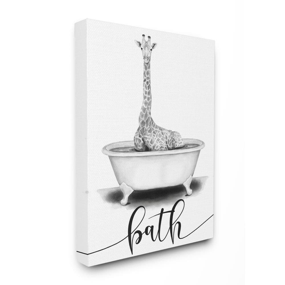 Stupell Giraffe in Bath Sketch Bathroom Cleanliness Sign Canvas Wall Art - Grey