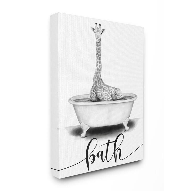 Stupell Giraffe in Bath Sketch Bathroom Cleanliness Sign Canvas Wall Art - Grey