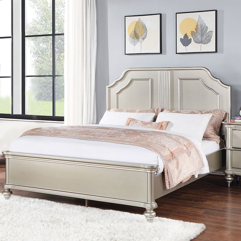 California King Wooden Panel Bed in Silver