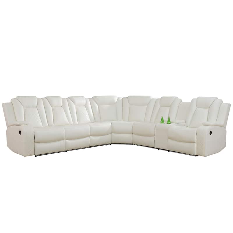 Off-White Breathing Leather 3-Piece Living Room Recliner Sofa set