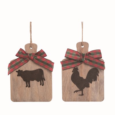 Transpac MDF Cutting Board Ornament Set of 2 Christmas Home Decorations - Mutlicolor