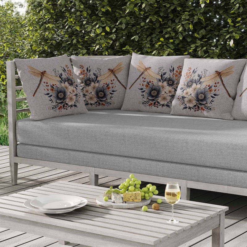 Dragonfly Haven Indoor/Outdoor Reversible Throw Pillow Gray and Orange