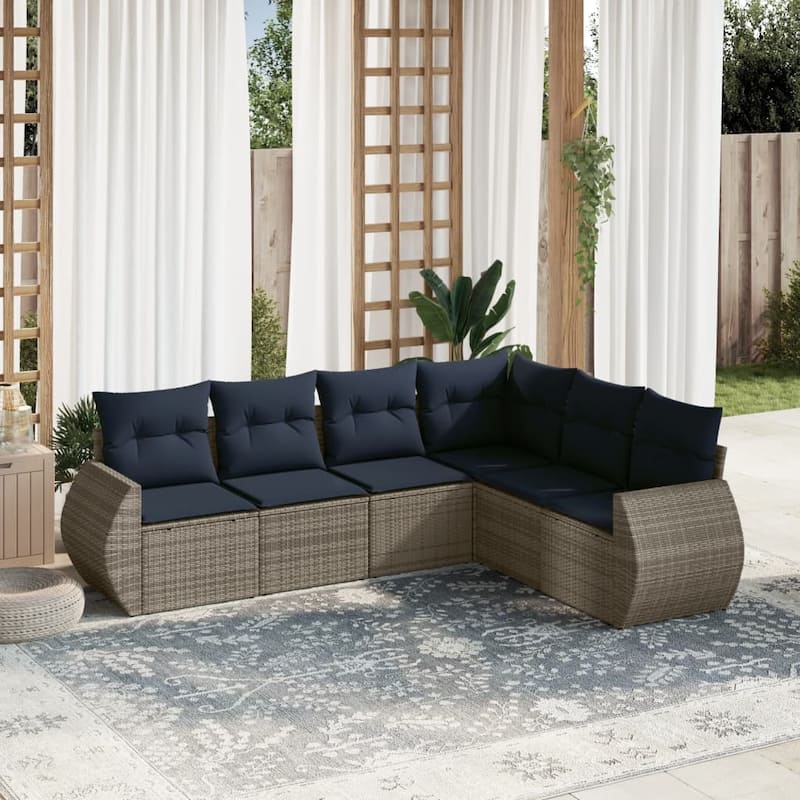 vidaXL Patio Sofa Set with Cushions Outdoor Conversation Furniture Poly Rattan - 24.4 x 24.4 x 27.2 - Grey-Without table