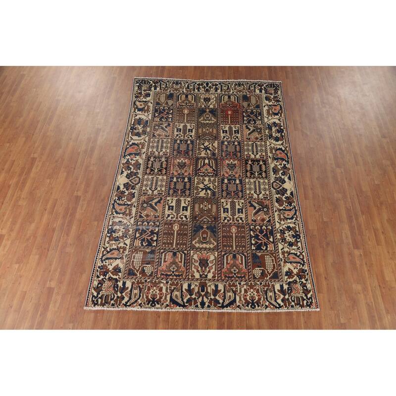Garden Design Bakhtiari Vintage Persian Rug Handmade Wool Carpet - 6'8" x 10'2"