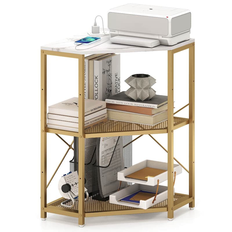 Costway Corner Printer Stand with Charging Station Adjustable Metal - See Details - White