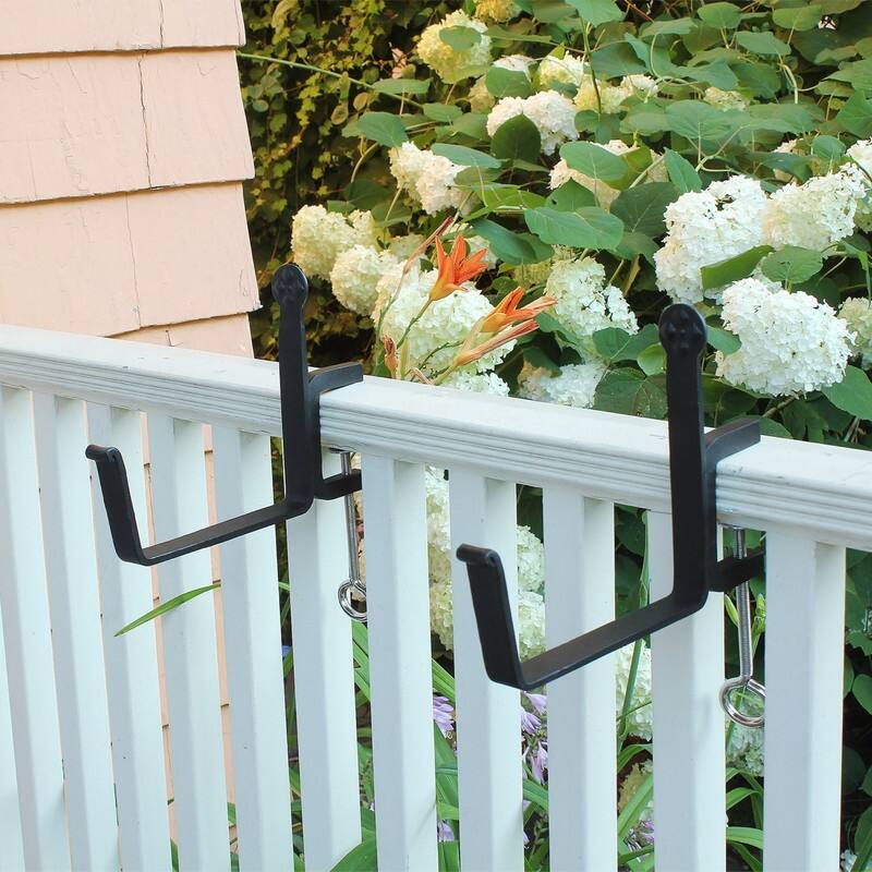 Achla Designs 22" W Rectangle Galvanized Steel Flower Box w/ Black Wrought Iron Clamp-On Brackets, Planter