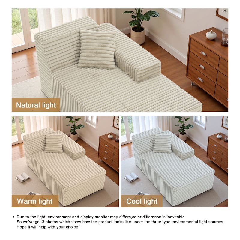 Corduroy Oversized Low-back Modular Loveseat Chaise with Pillow