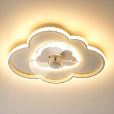 19.6 in. Integrated LED Modern Indoor White 6-Speeds Cloudy Shaped Flush Mount Ceiling Fan Light with Remote App Control - N/A