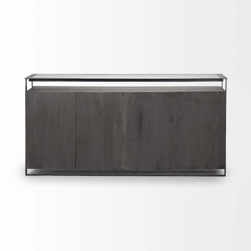 Vidro III Glass Top 4 Solid Wood Door w/ Metal Frame Sideboard - 72.0L x 18.0W x 35.8H