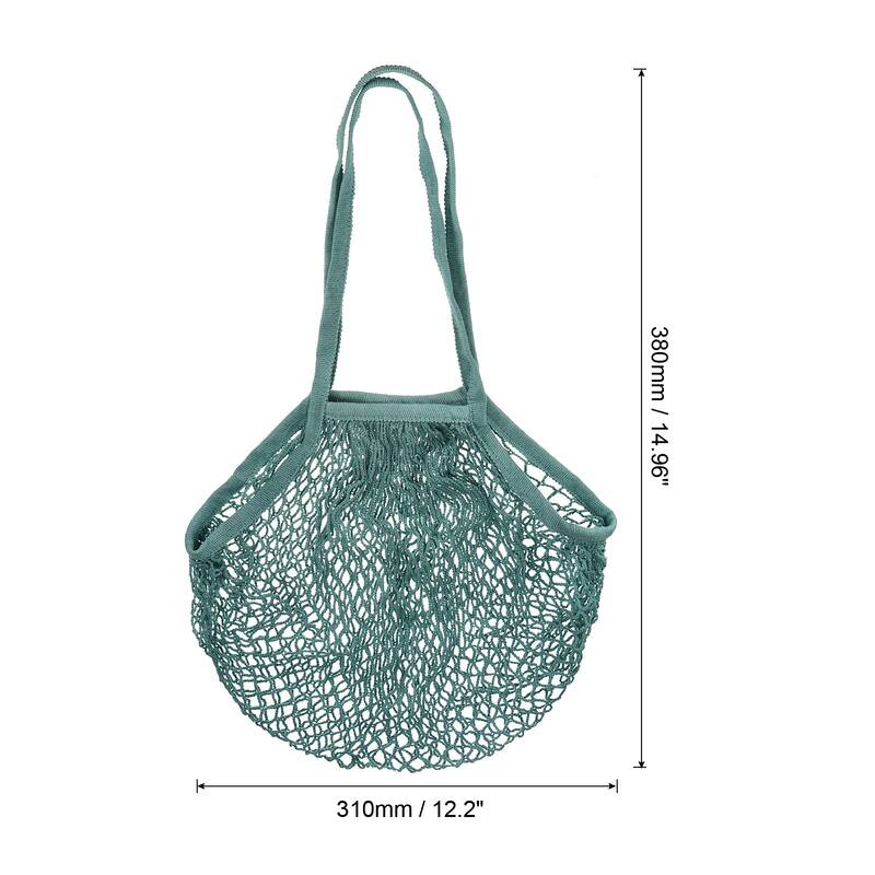 Cotton Mesh Bag, 14.96x12.2" Long Handle Mesh Net String Grocery Bags - Light Gray