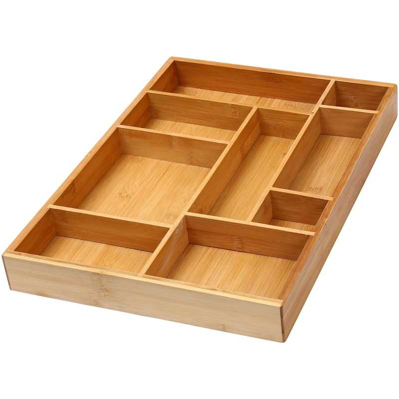YBM HOME Bamboo Drawer Organizer with 9 Compartment Organization Tray - Tan