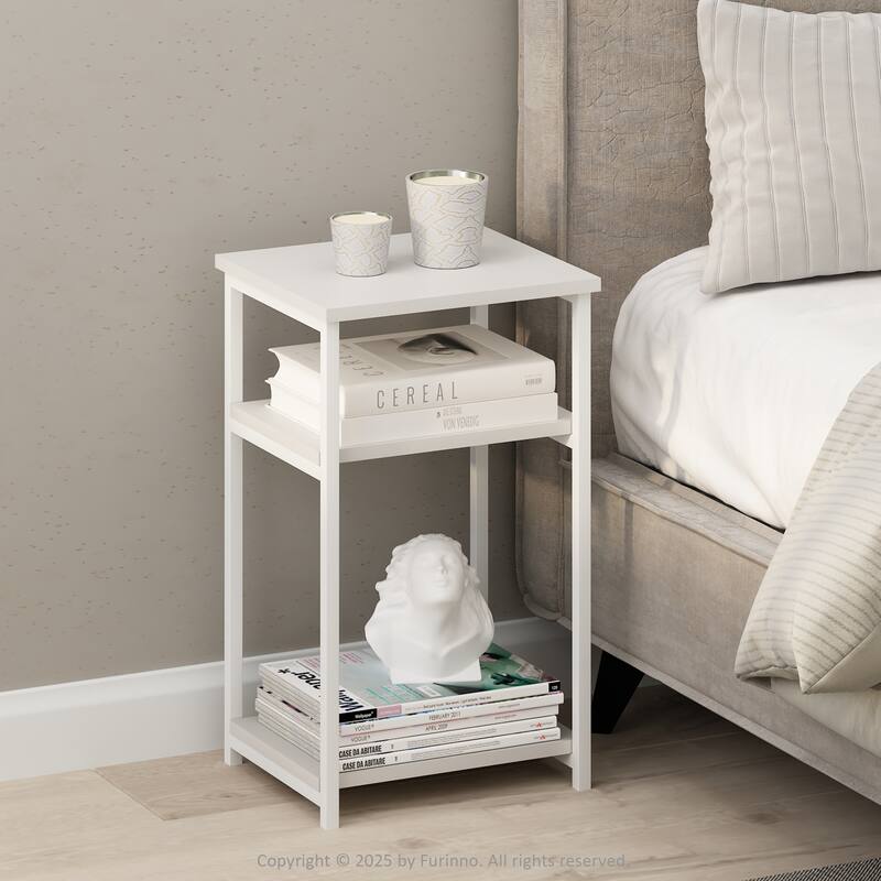 Furinno Simplistic Industrial Metal Frame Nightstand, Bedside Table, 1-Pack, White/White