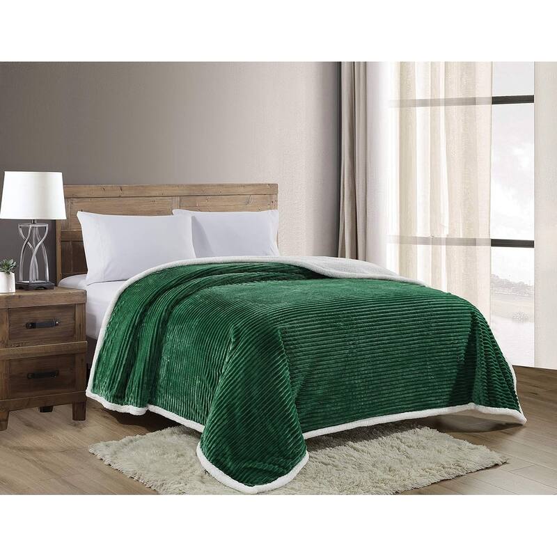 Décor&More Home Essentials Queen Size Corduroy Sherpa Blanket (108" x 90") - Green - King