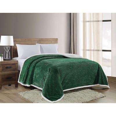Décor&More Home Essentials Queen Size Corduroy Sherpa Blanket (108" x 90") - Green