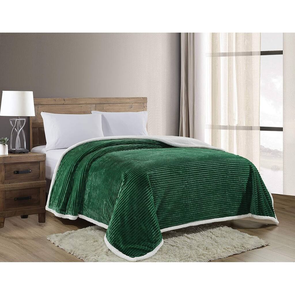 Décor&More Home Essentials Queen Size Corduroy Sherpa Blanket (108" x 90") - Green