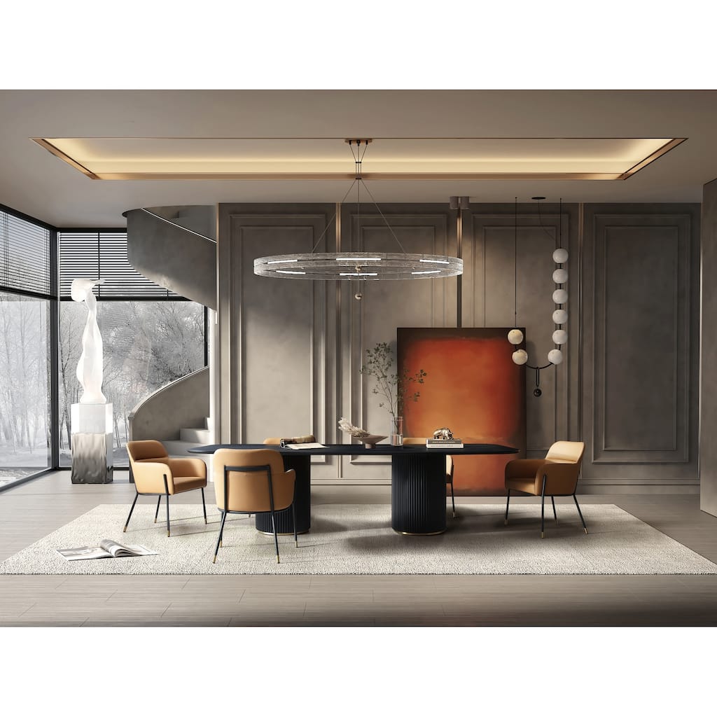 Rectangular Dining Table - Black Oak Twin Pedestal Base with Matte Black Finish for Dining Rooms - 47