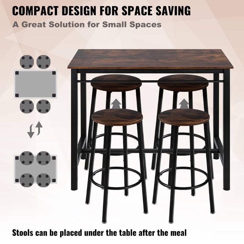VEVOR Bar Table and Chairs Set Pub Table Set with Bar Stools Kitchen Dining Table and Chairs Set