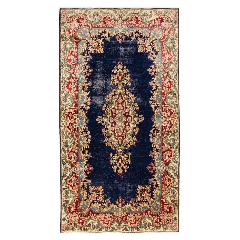 ECARPETGALLERY Hand-knotted Antalya Vintage Dark Navy Wool Rug - 3'9 x 7'0