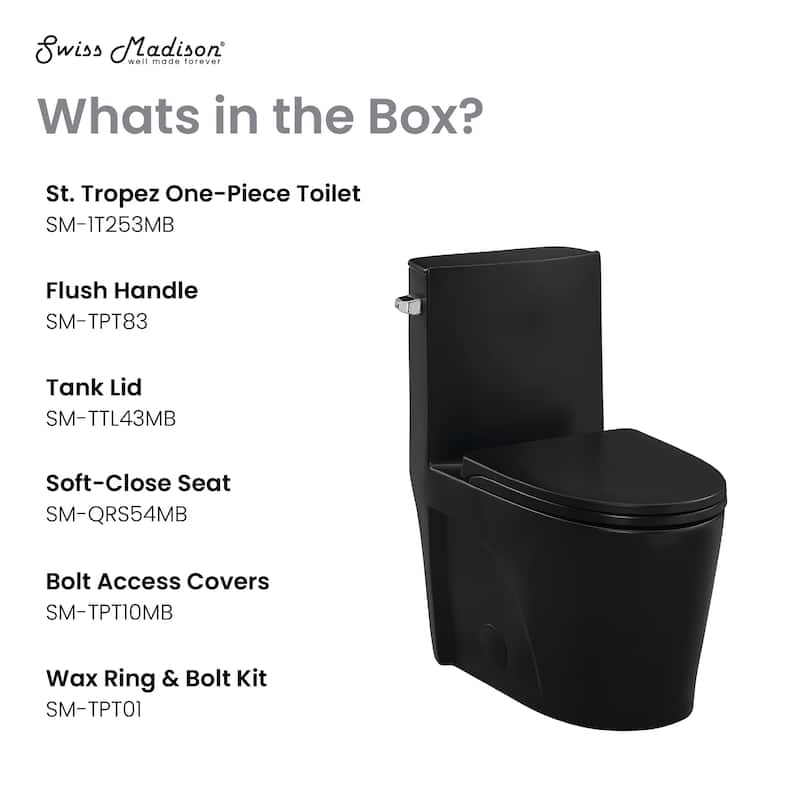 Angers One-Piece Elongated Toilet Left Side Vortex Flush Handle In Matte Black 1.28 Gpf - 27.35" x 15.75" 30.3"