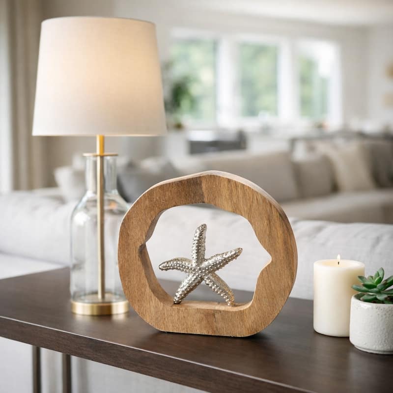 Decorative Figurine on Round Wooden Stand Sculpture