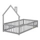 preview thumbnail 27 of 25, Twin Size House-Shaped Headboard Floor Bed with Fence and Small Door
