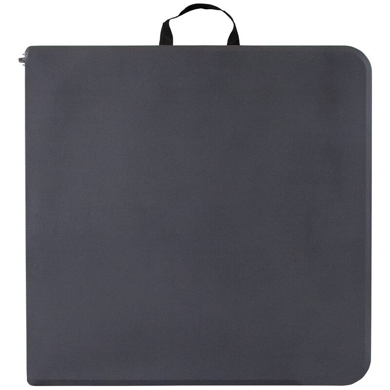 4-Foot Height Adjustable Bi-Fold Dark Gray Plastic Folding Table with Handle