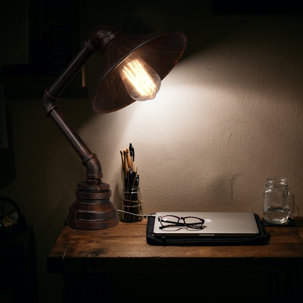 Lumina 15 in. Copper Industrial Iron Water Pipe Table Lamp