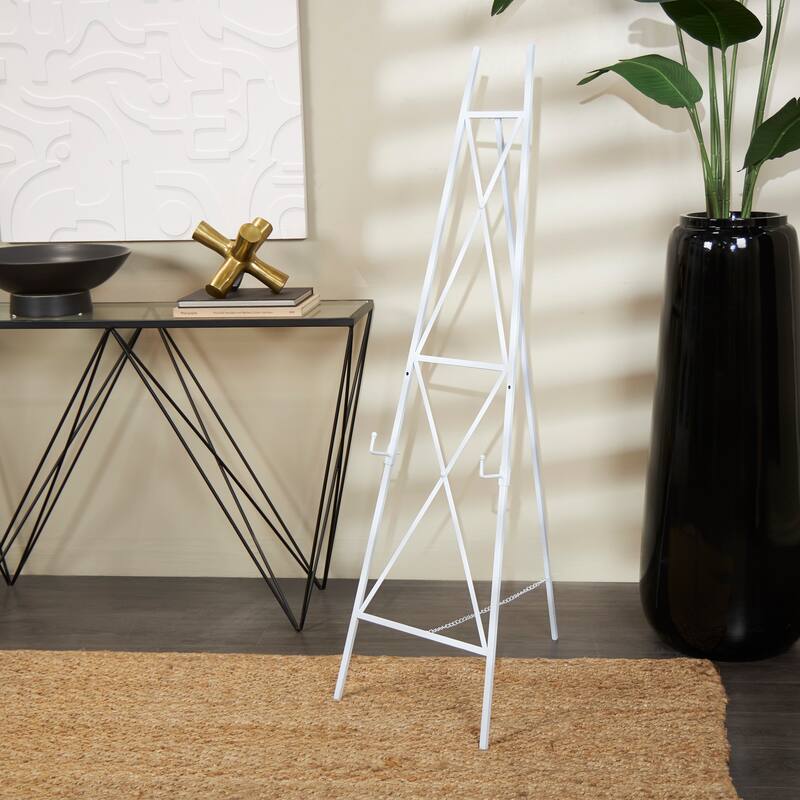 White Metal Tall Adjustable 2 Tier Display Easel with Chain Support - White
