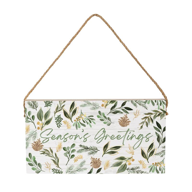 Season's Greetings Shades of Green Hanging Wall Sign - 11"x6"