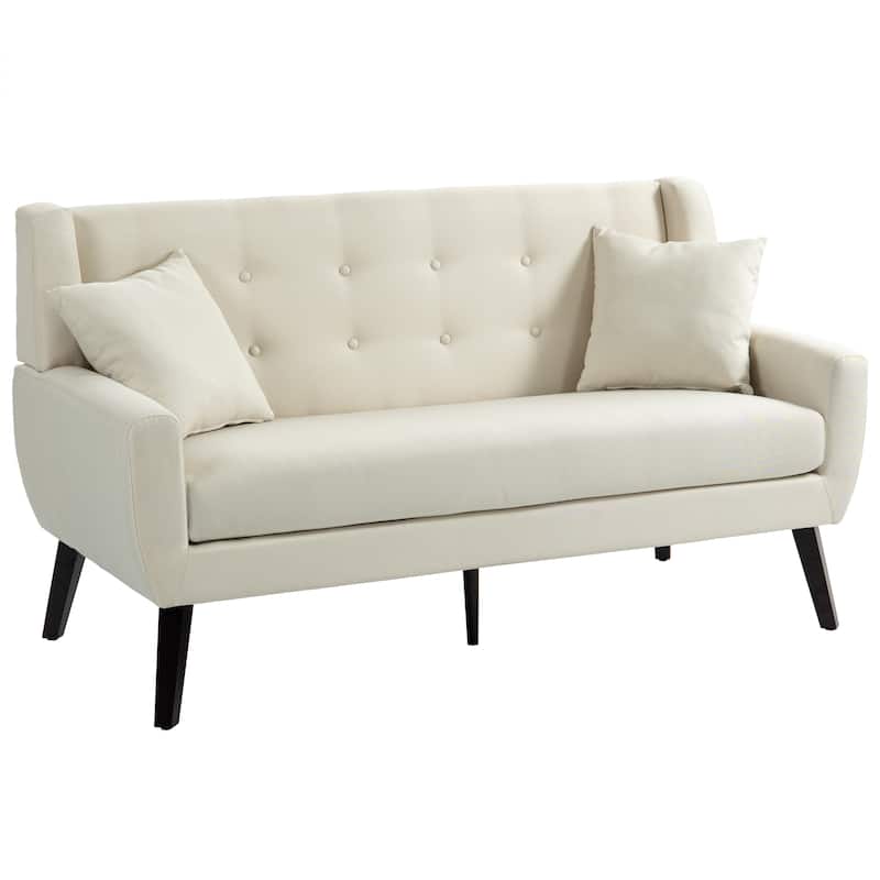 Tufted Linen/Cotton 2-Seater Sofa with Pillows