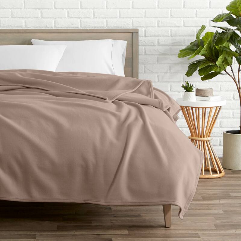 Bare Home Lightweight Polar Fleece Blanket - Throw/Travel - Taupe