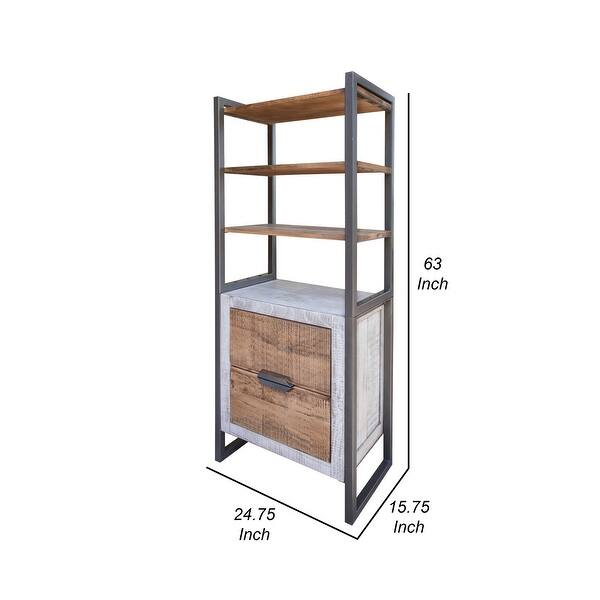 Dome 70 Inch Bookcase, 2 Drawers, 3 Shelves, Iron Handles, Solid Brown ...
